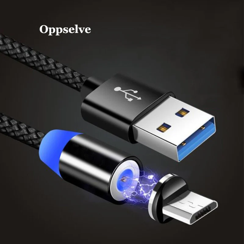 Oppselve Магнитный Micro USB кабель 2A Быстрая зарядка 1 м 2 светодиодный зарядный для Xiaomi 4X