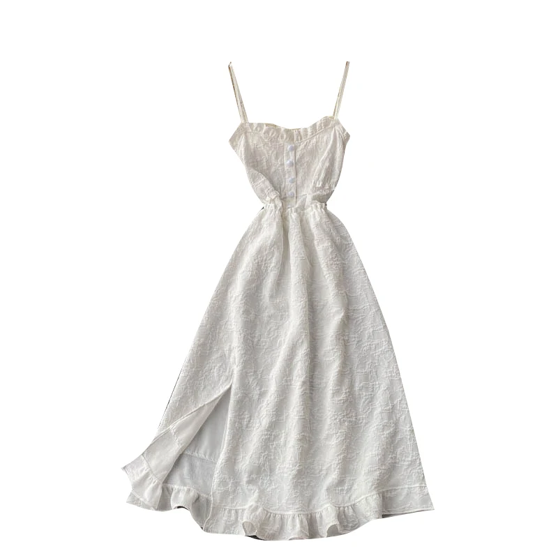 

Guilantu Spaghetti Strap Backless Sexy Club Dresses Women Summer Sleeveless Elegant Vintage Robe Longue White Dress Vestidos