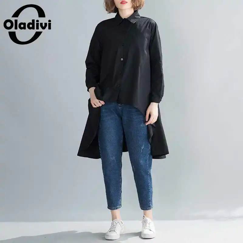 

Oladivi Oversized Women Clothing Long Sleeve Shirts Ladies Casual Loose Top Tees Autumn 2021 Irregular Blouses Tunic Blusas 7XL