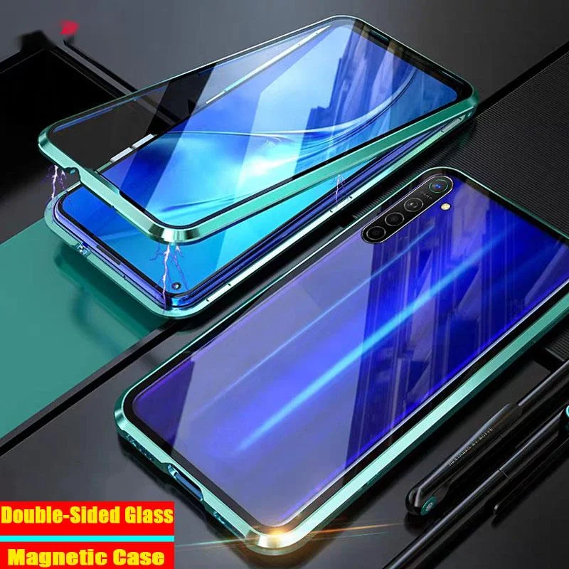 

Двухсторонний стеклянный Магнитный чехол для Realme X3 SuperZoom X50 XT C3 K5 5i 6i Q 5 Pro, металлический бампер, чехол для телефона