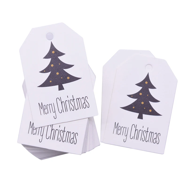 

50pcs 4.5*6.8cm Merry Christmas Tags Kraft Paper Label Cards DIY Product Hang Tag Christmas Gift Bags Boxes Packaging Supplies
