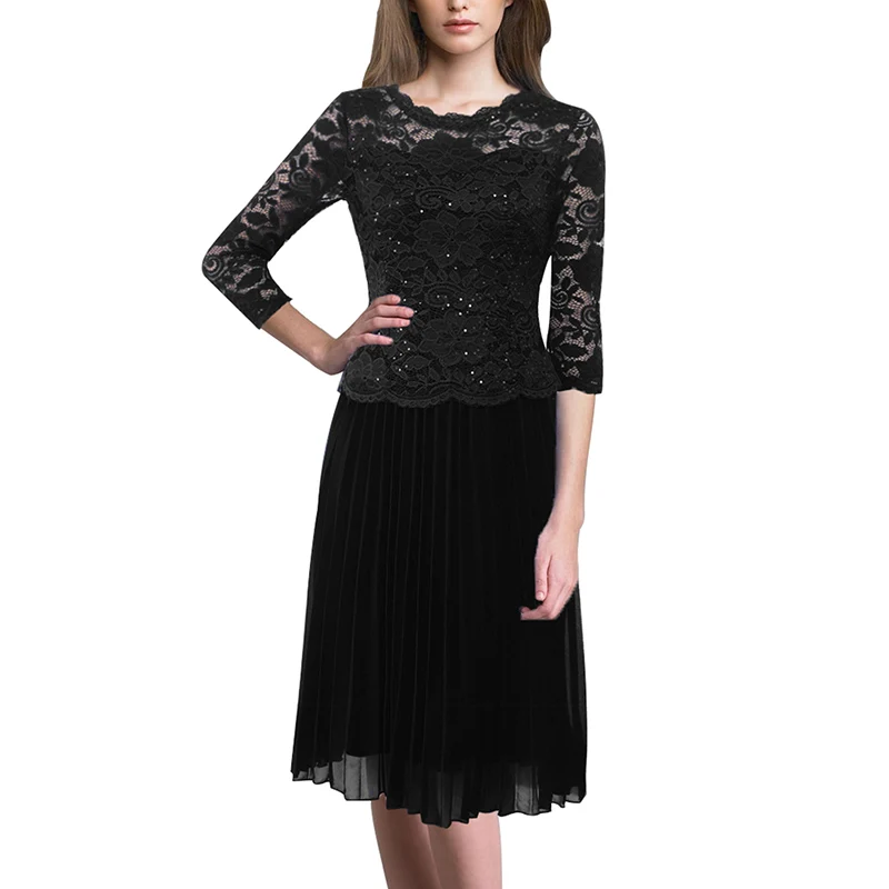 Vfemage женское осеннее кружевное шифоновое плиссированное платье средней длины с
