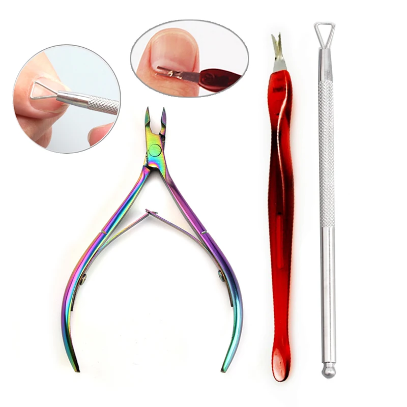 4-2Pcs Cuticle Pusher for Manicure Nail File Nipper Tools Spoon Pusher Remover Cutter Clipper Trimmer Scissors Manicure Tools