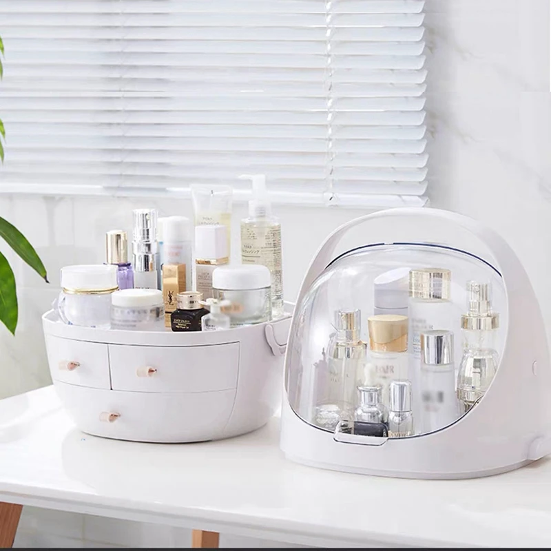 

Clamshell 3 Drawer Dressing Table Rounded Makeup Holder Storage Box For Lipstick Jewelry Cosmetic Organizer