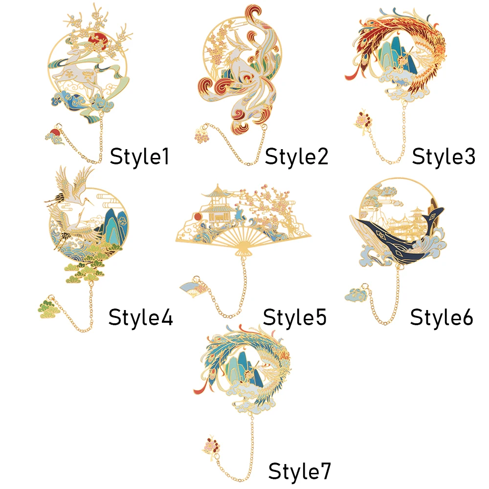 

1PC Chinese Retro Carving Style Metal Bookmarks Hollow Animals Pendant Book Clip Pagination Mark School Stationery Supply Gifts
