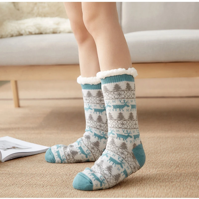 Christmas socks women Autumn Winter Mid-Calf Room Home Sleep Slippers Foot Sock Fleece Thick warm floor tube Socks happy socks