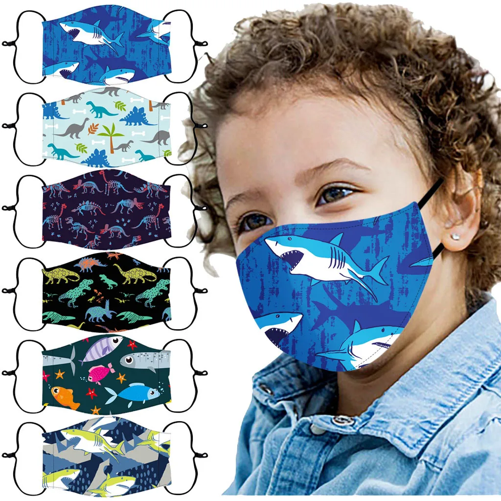 6 шт. забавная аниме маска для детей с принтом акулы динозавра противовирусные