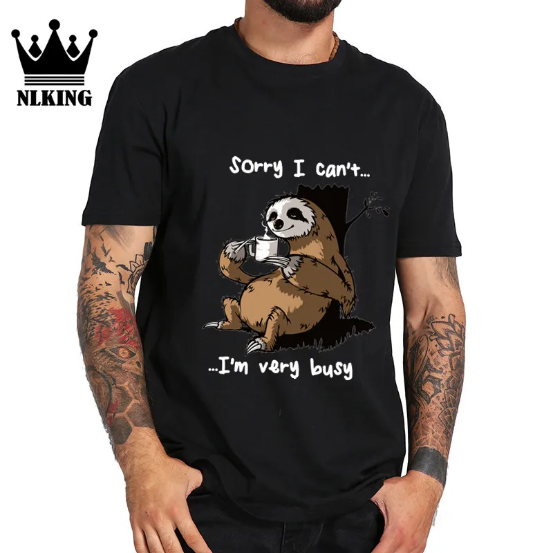 Очень занят ленивый Футболка мужская Топ футболки мультфильм футболка Ленивец