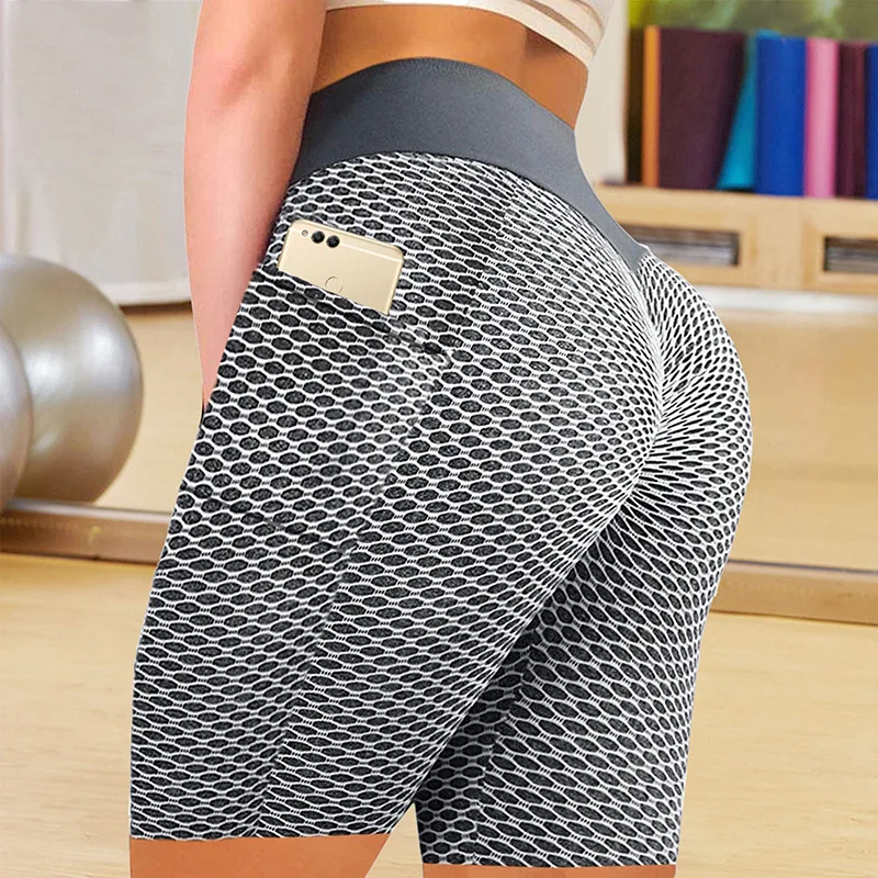 

Women Sport Shorts with Pockets Running Fitness Tight Leggings Seamless Sportswear Yoga Gym High Waist Push Up for Ladies Shorts