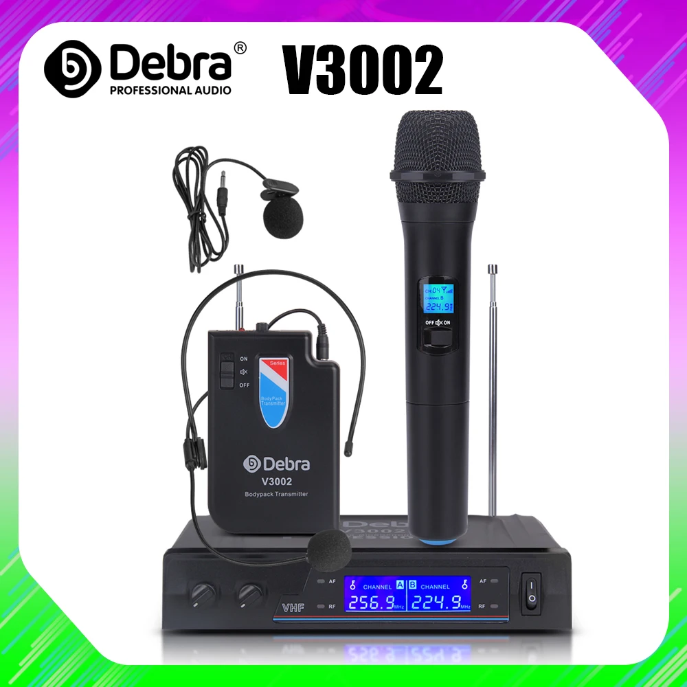 Беспроводной микрофон Debra Audio V3002 VHF с ручным и петличным микрофоном гарнитурой