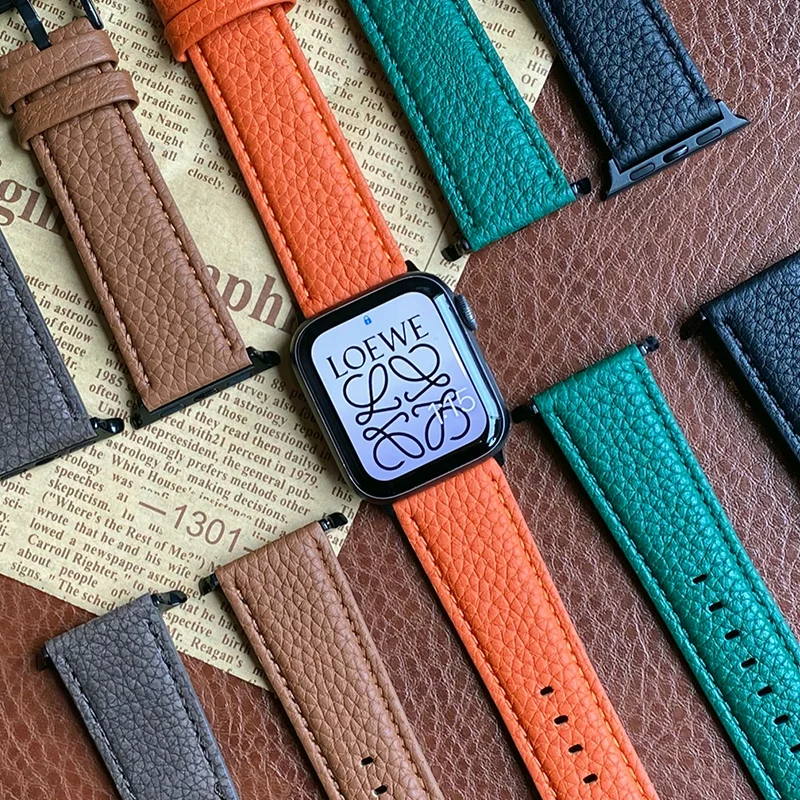 

strap for Apple Watch band 44mm 40mm 45mm 41mm 42mm 38mm Genuine Leather Smartwatch Bracelet Correa iwatch Series 7 6 SE 5 4 3