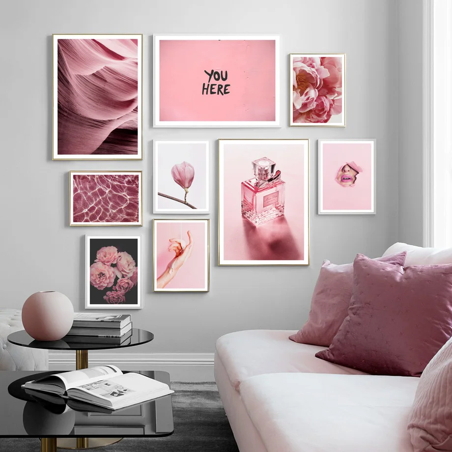 

Pink Flower Candy Perfume Woman Arm Lips Wall Art Canvas Painting Nordic Posters And Prints Wall Pictures For Living Room Decor