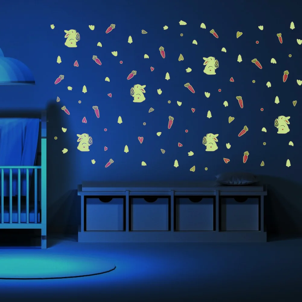 3 шт./компл. светящиеся съемные наклейки на стену с изображением моркови кролика