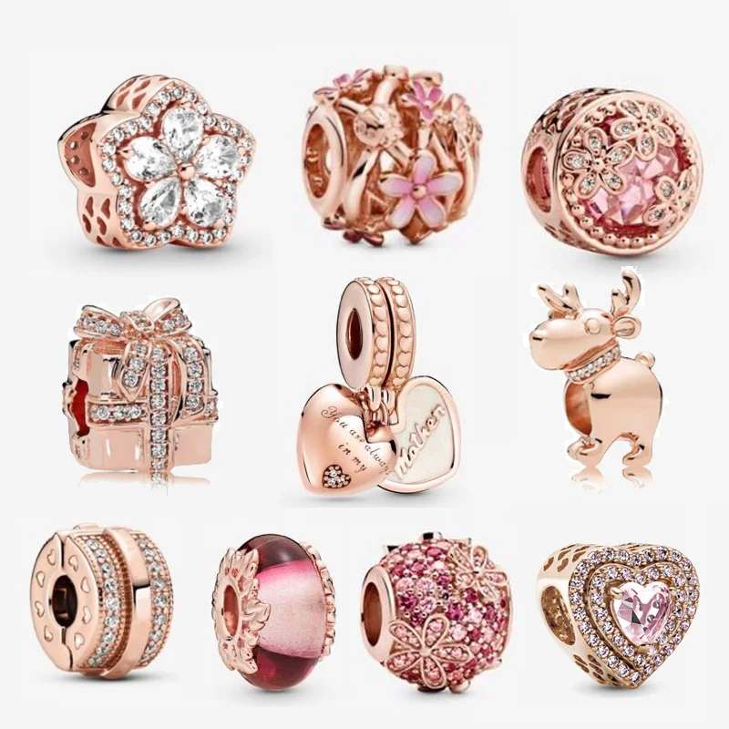 LR розовое золото Рождественская Подарочная коробка бусины цветок любовь