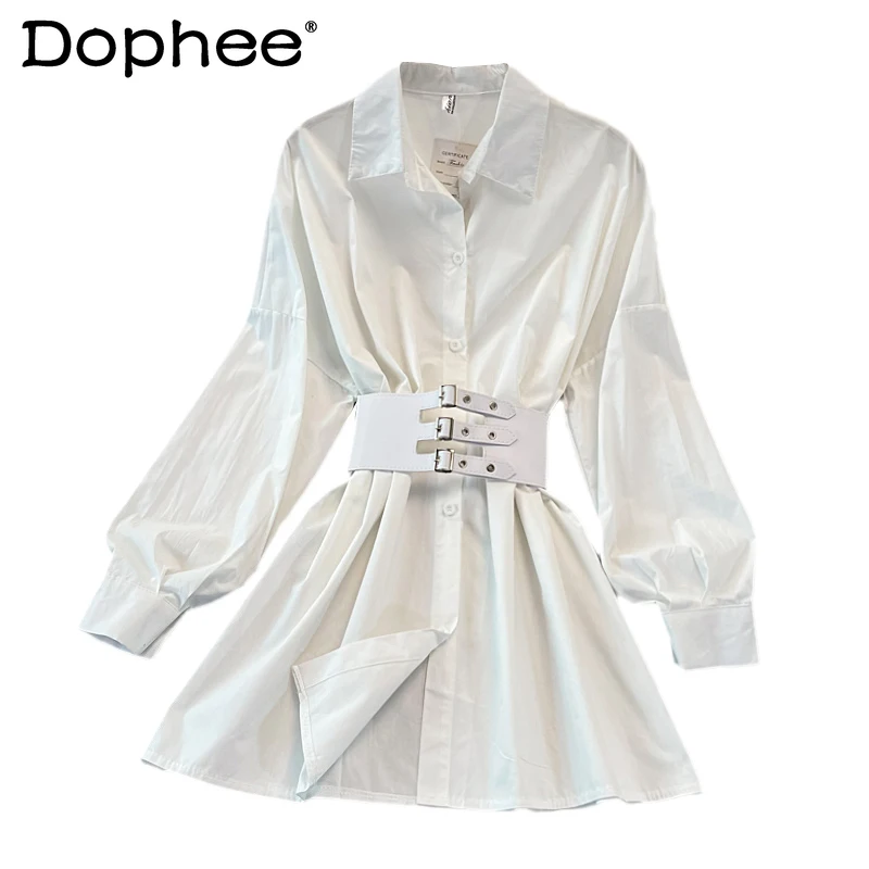 

Hong Kong Style Elegant Loose Mid-Length Waist Dress Long Sleeve Women's Autumn New Korean Style Polo Collar Shirt Top