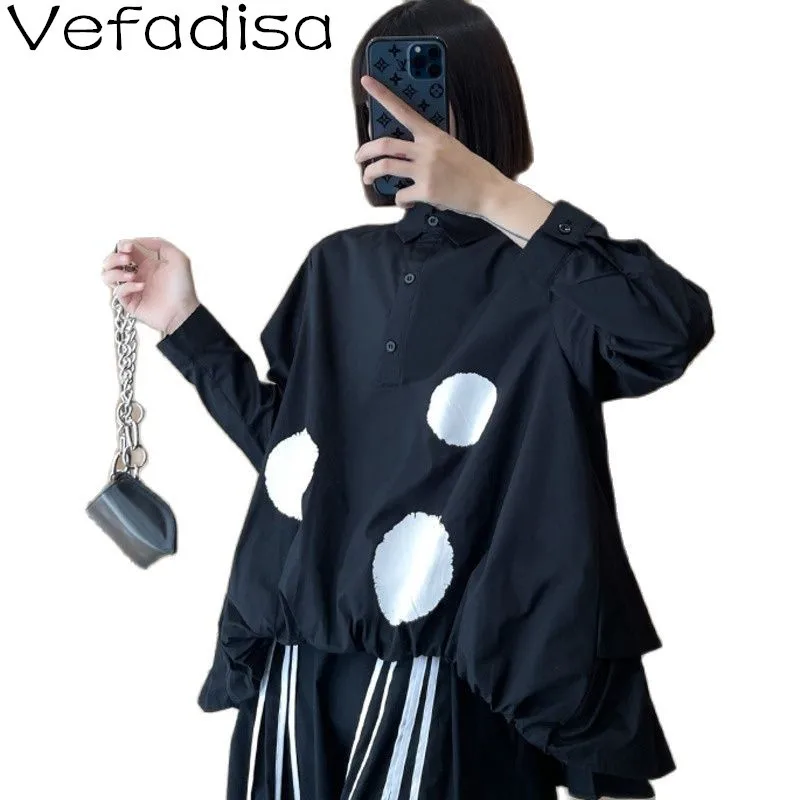 

Женская блузка в горошек Vefadisa, черная Асимметричная рубашка, пуловер с отворотами и длинными рукавами, Повседневная рубашка, QYF5904, осень 2021