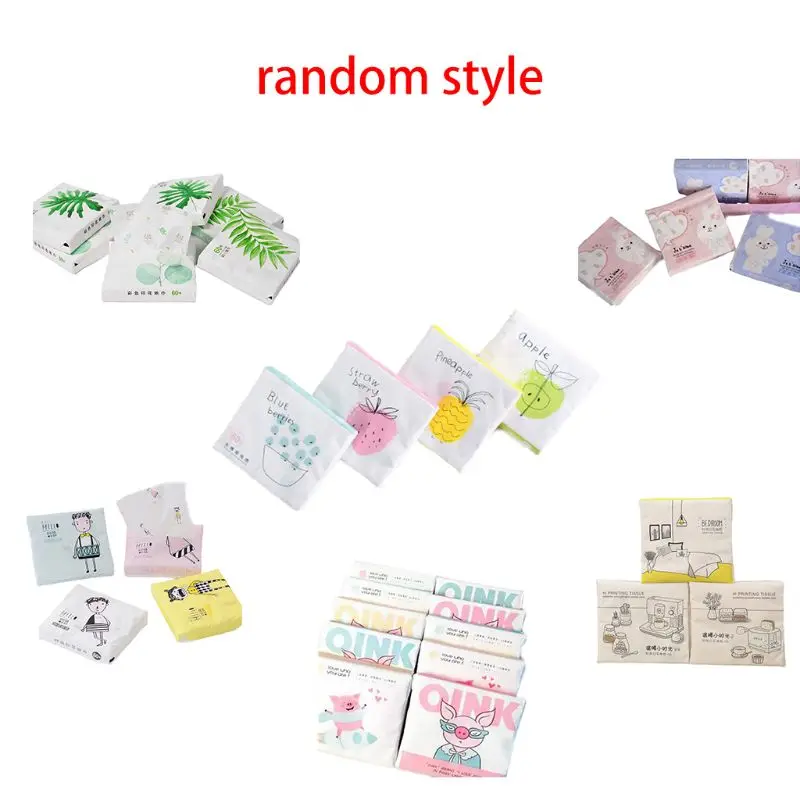 

60Pcs/Pack 3 Ply Disposable Facial Paper Tissues Thickened Cute Colorful Cartoon Printing Napkins Portable Car Home Party Decor