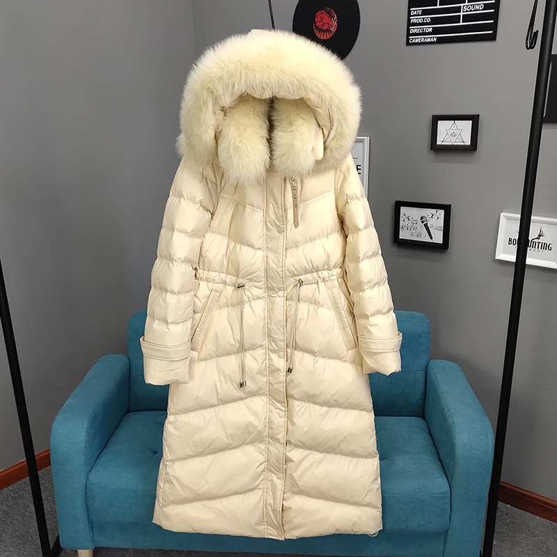 Женское зимнее пальто с воротником из 2019 натурального Лисьего меха куртка на