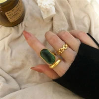french fashion personality retro old emerald light luxury antique 925 silver female ring