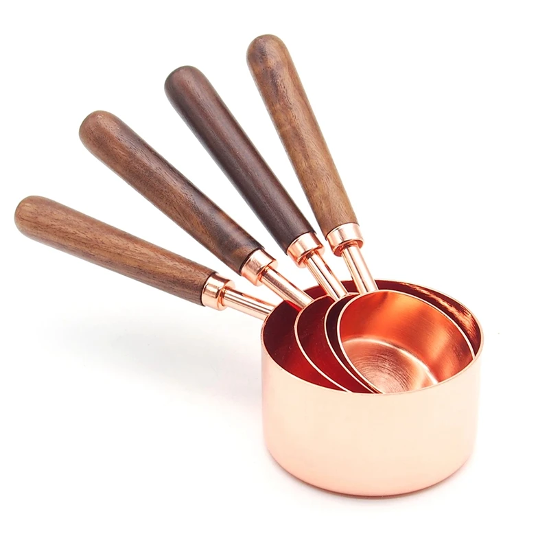 

Household Kitchen Dining Bar Baking Tools Wooden Handle Copper Plating Measuring Cups Spoon Cake Sugar Tools Set
