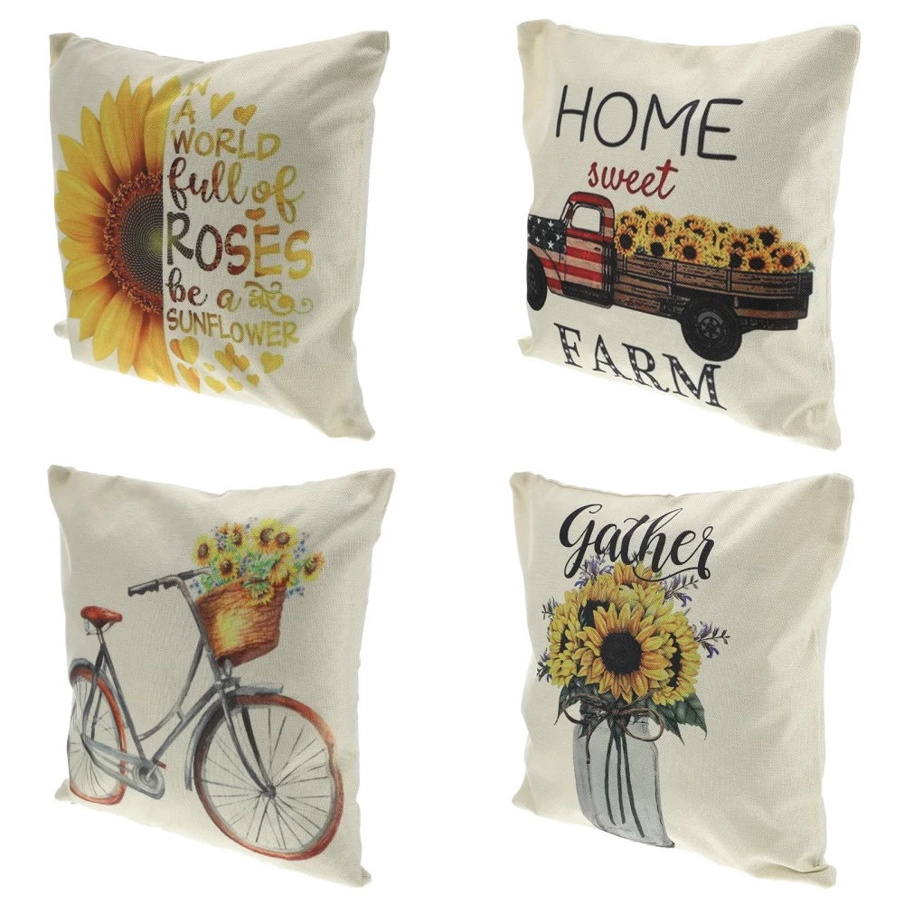 

4pcs Sunflower Pillowslip Cover Sofa Home Car Pillow Case Gift Pillowcase