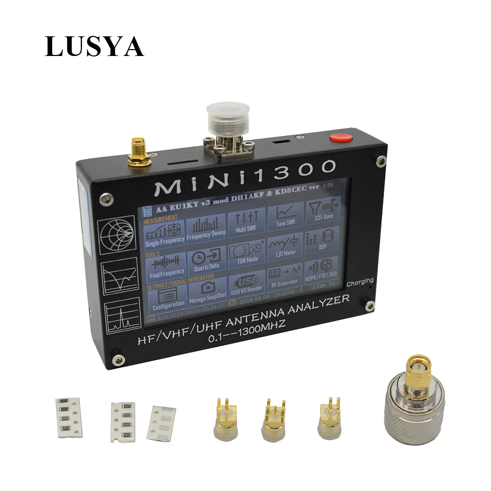 Lusya Mini1300 4,3 дюймовый сенсорный экран 0,1-1300 MHz HF VHF UHF ANT SWR антенна анализатор внутренняя батарея 5 В/1.5A 1,01 Версия прошивки