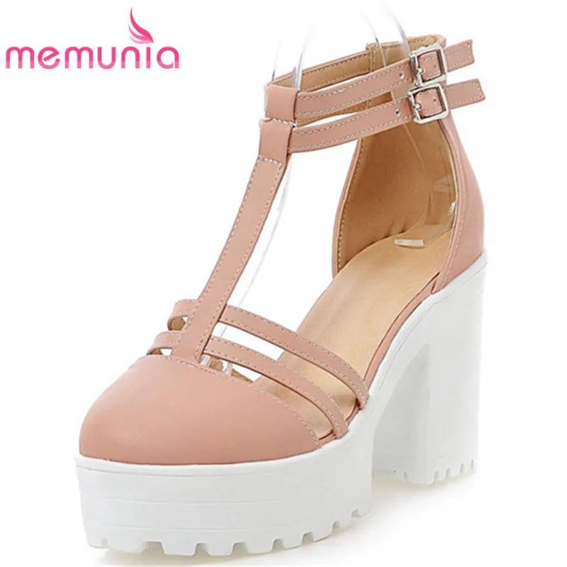 

Женские вечерние босоножки MEMUNIA, повседневные босоножки из искусственной кожи на толстом высоком каблуке, с круглым носком и пряжкой, 2020