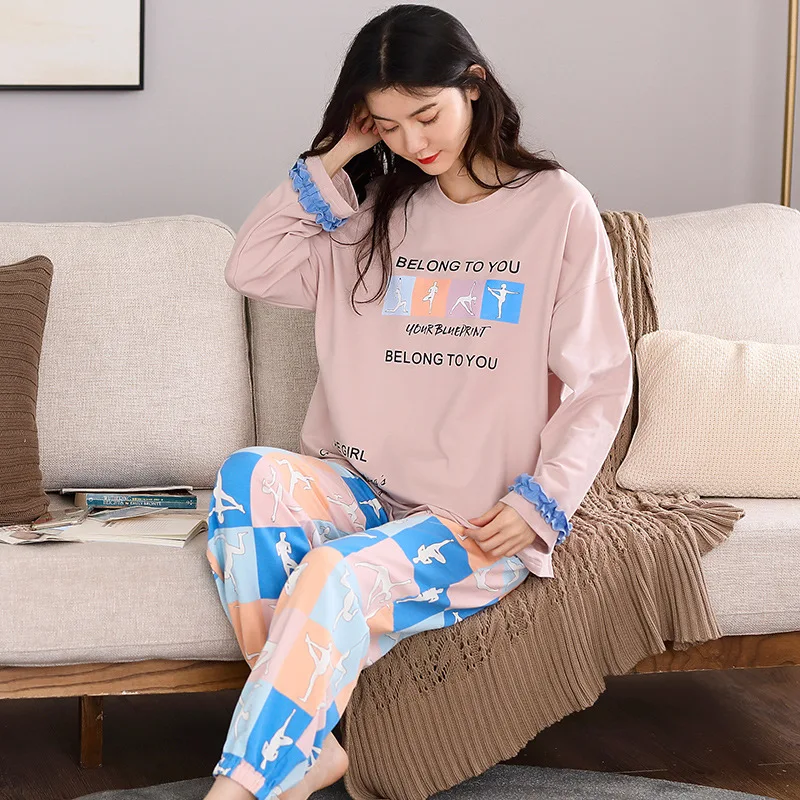 

2020 autumn new cotton pajamas women loose home wear two-piece suit pajama set women pajamas with stanamas underwear set