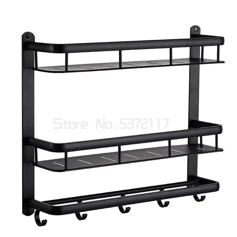 

Bathroom Shelf With Towel Bar Wall Mounted Space Aluminum Bath Shower Shelf Black Bath Shampoo Holder Toilet Shelf Organizer