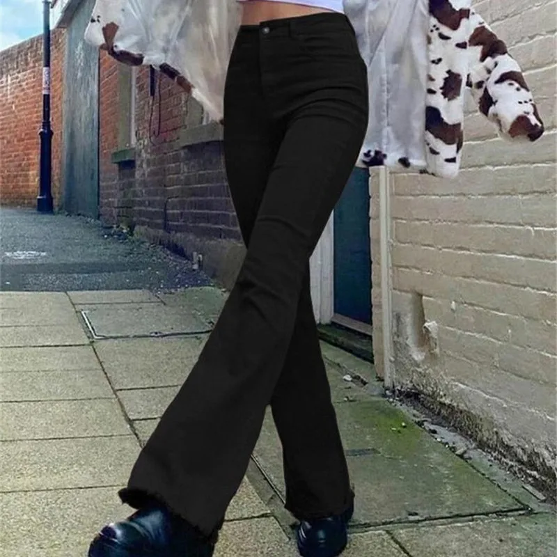 

Pants Women High Waisted Stretch Trousers Vintage Solid Color Jeans for Female Streetwear Bell Bottom Pants Pantalones