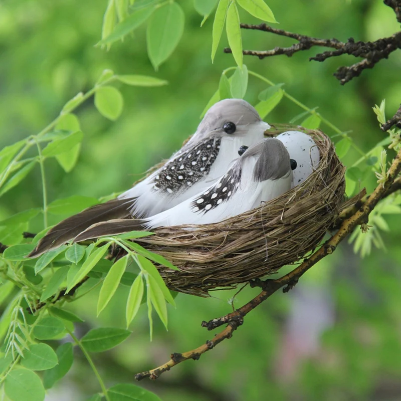 Реалистичные птицы в виде перьев с гнездом и яйцом птиц искусственное ремесло
