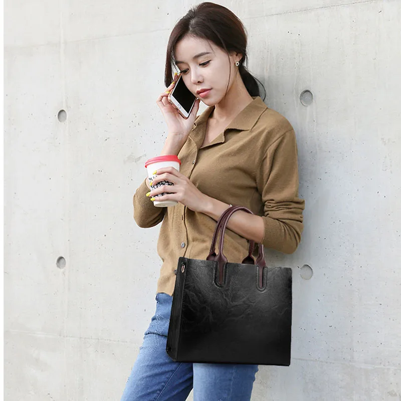 

Famous Brand Designer Handbags Leather Bags Women Large Capacity Vintage Hand Top-Handle Bags Solid Tote Ladies Shoulder Bag