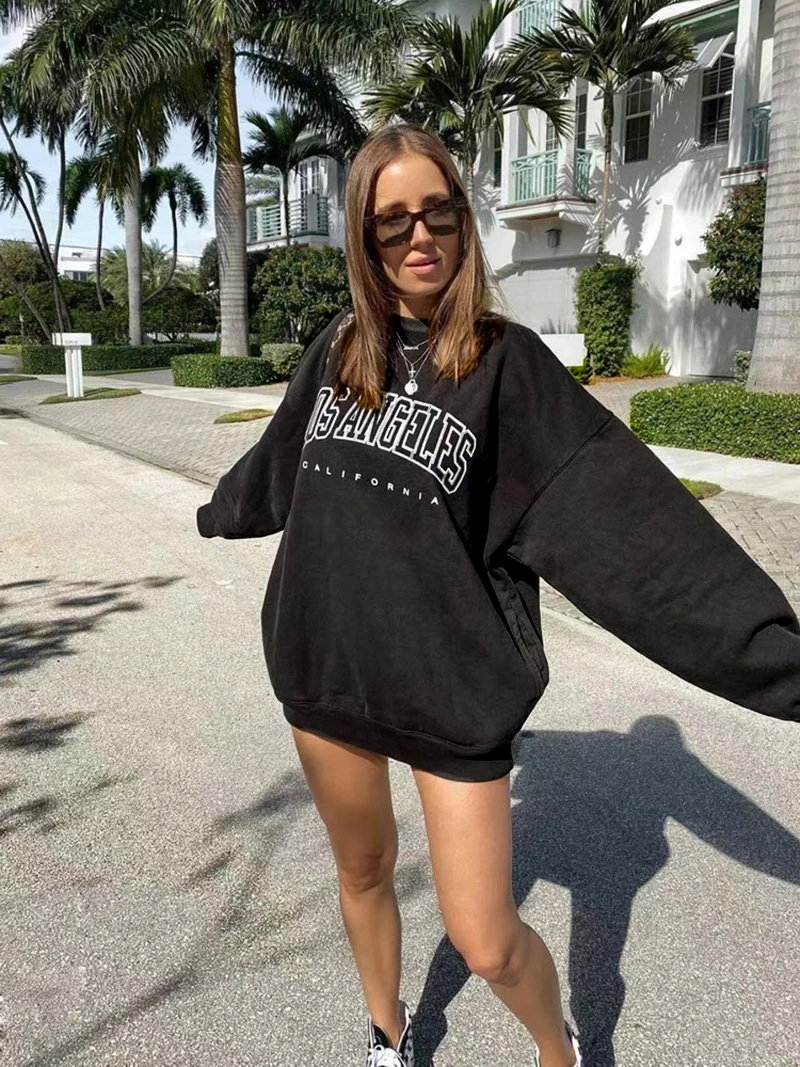 

Thin Fashion Women's Sweatshirts Women Round Collar Letter Print Loose Pullovers Top Vintage Casual Loose Sweatshirts Moletom