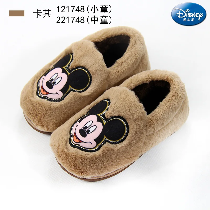 Disney/Детская Хлопковая обувь; Новинка года; зимняя теплая хлопковая обувь для мальчиков и девочек; меховая хлопковая обувь; тапочки для родителей и детей; Микки Маус - Цвет: 1