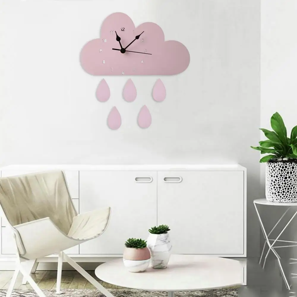 

70% Dropshipping!Nordic Wooden Cloud Raindrop Shaped Wall Clock Kids Room Decor Baby Gender Neutral Wall Clock Room Decor