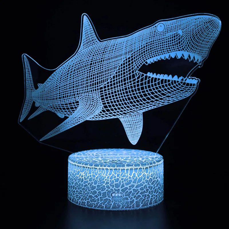 

Настольная лампа с 3d-иллюзией в виде акулы, сенсорный светодиодный ночник, Домашний Светильник с изображением животных, креативные настоль...