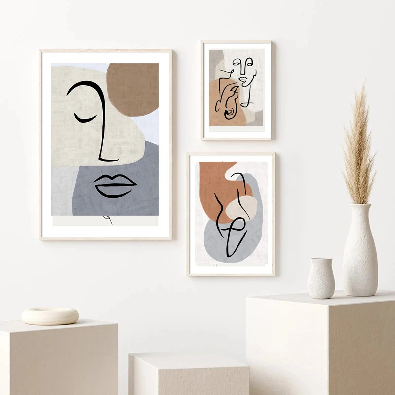 Абстрактная линия цветная фигурка блока обнаженная живопись холст печать