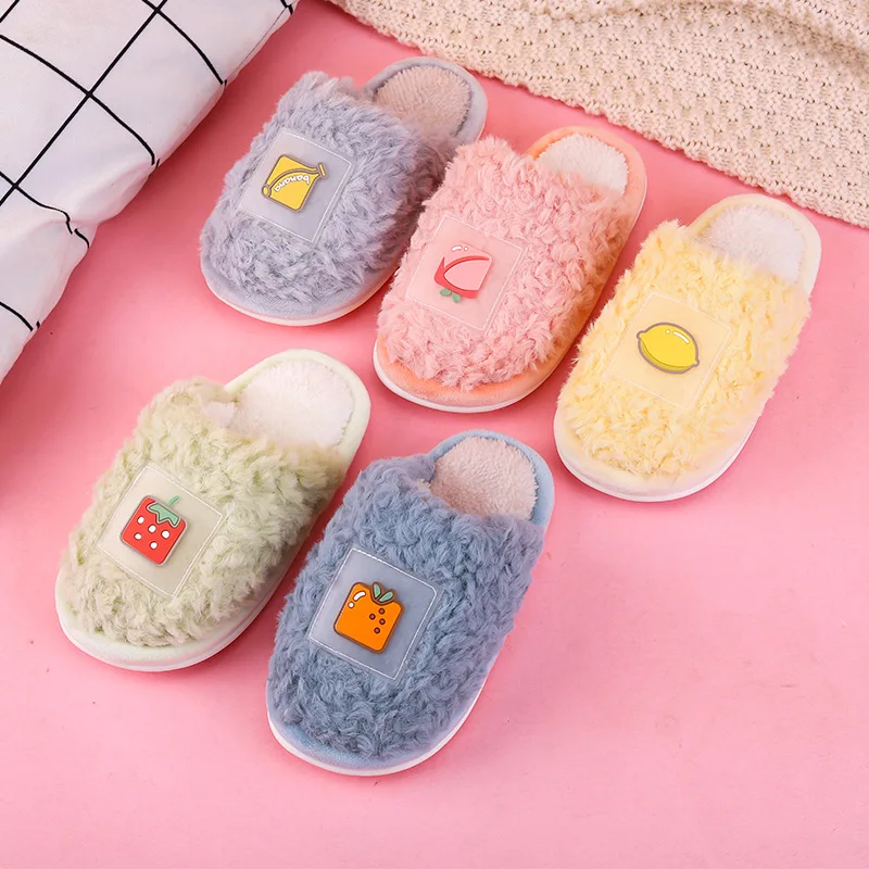 

Children's cotton slippers autumn and winter new cute baby plush cotton shoes indoor children's anti-skid wool slippers