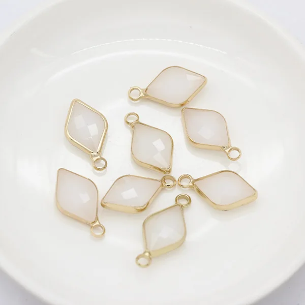 white jade 9x14 мм золотые металлические бусины в рамке граненый хрусталь Подвески в форме листа разъемы ожерелье серьги Поиск ремесло - Цвет: white jade