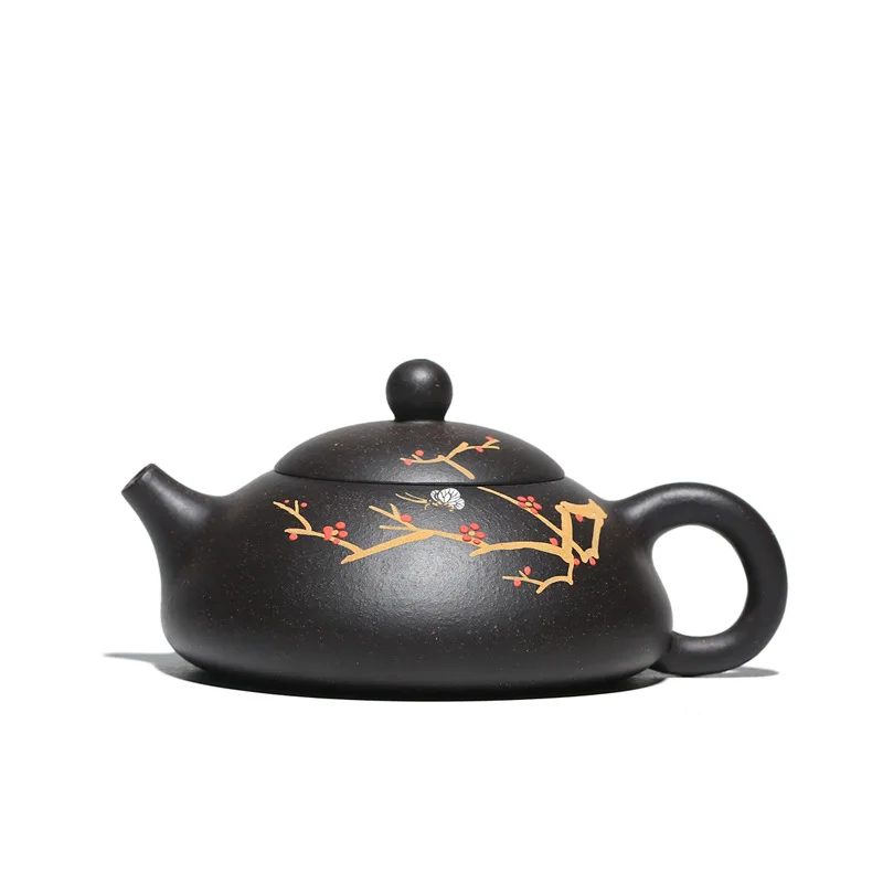 

Mud Painted Plum Raw Black Mud Flat Winter Scoop Pot Yixing Purply Clay Teapot Chinese Kongfu Tea Pots 200ml Teaware