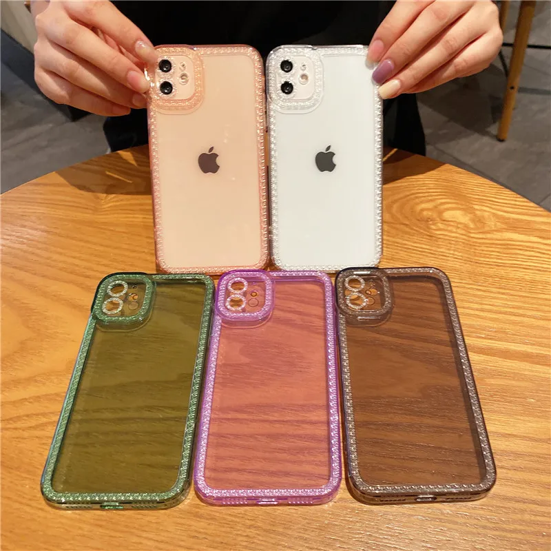 Прозрачный блестящий чехол для телефона с алмазной рамкой Iphone 13 12 11 Pro Max мягкий