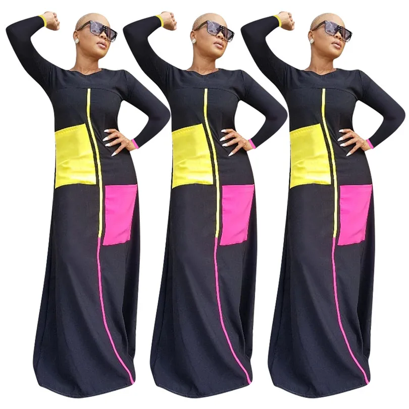 Женское Повседневное платье с карманами Платье макси длинным рукавом длина до