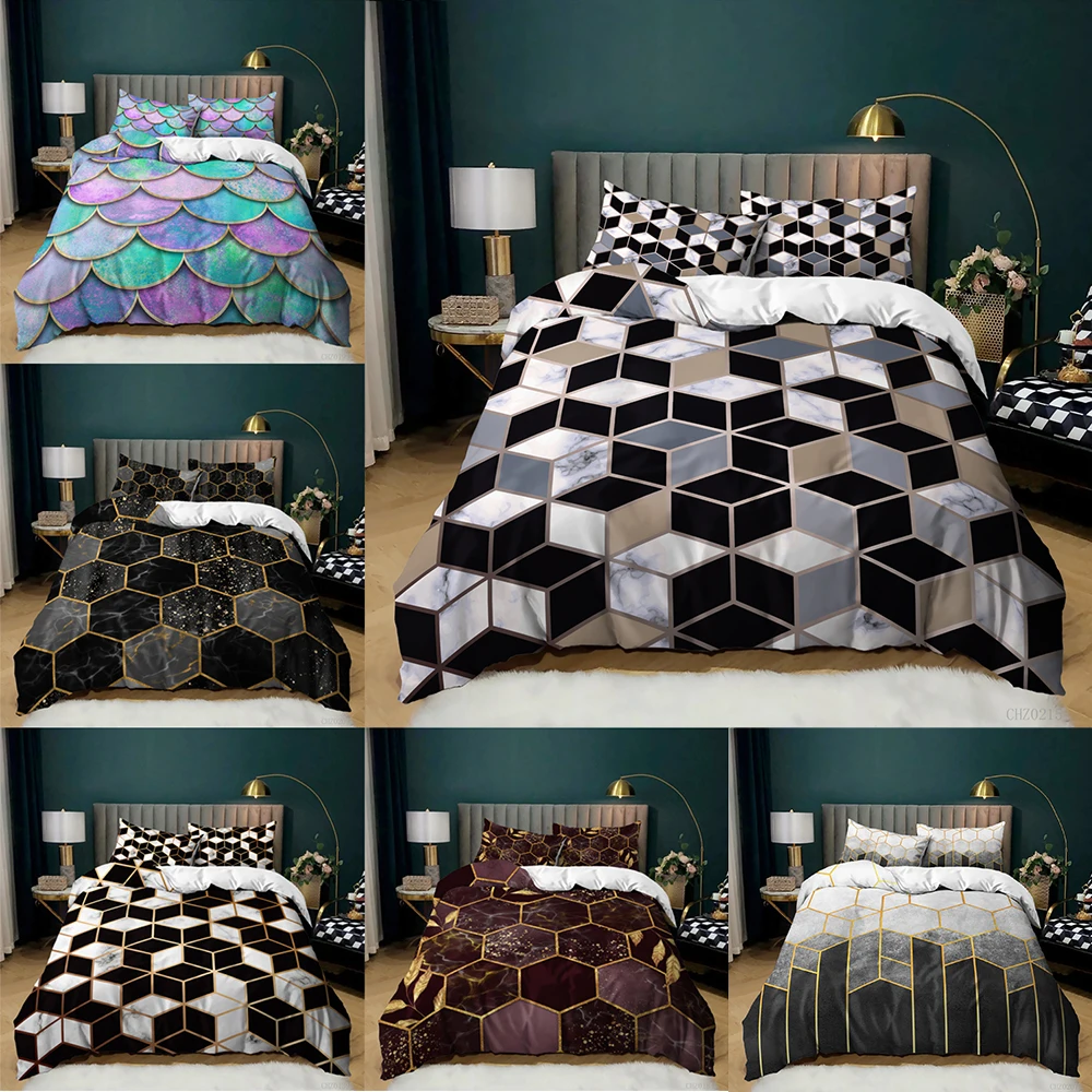 

3D Modern Pattern Bedding Set Duvet Cover Set Geometry Printed Comforter Cover 3/2 Pieces Bed Sets with 2/1 Pillow Cases