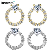 luoteemi small round stud earrings for women wedding party shiny two colors aaa cz stone female jewelry kolczyki christmas gift