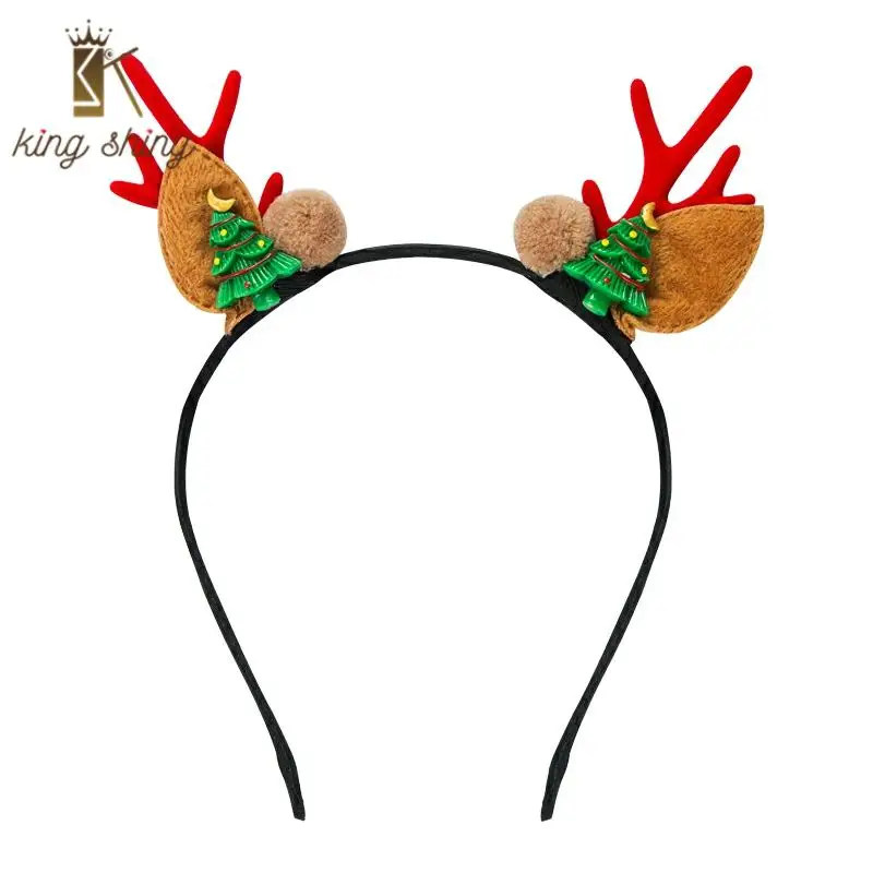

Lovely Christmas Tree Santa Elk Antlers Headband for Girls Elegant Reindeer Ear Horn Big Hairball Christmas Decoration Hairhand