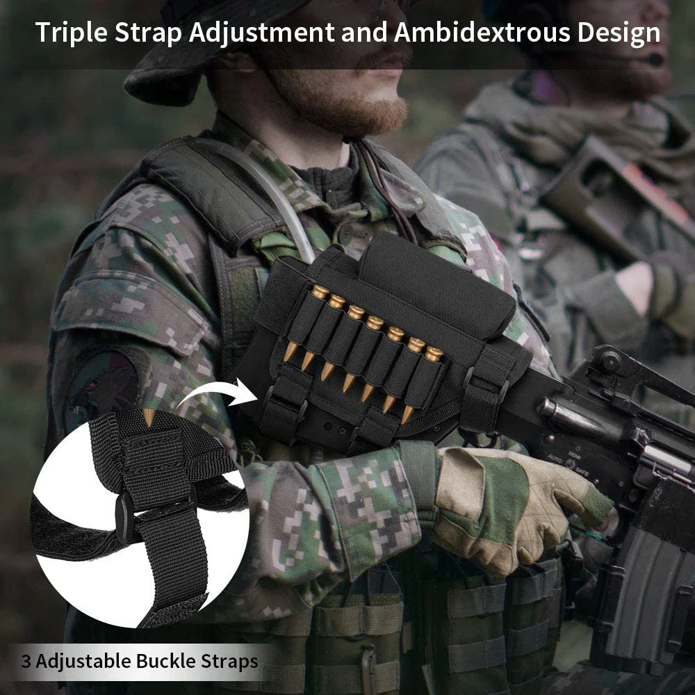 

Tactical Rifle Buttstock Cheek Rest Holder Cartridges Bag Shooting Cheek Rest Pad Ammo Pouch with 2 Molle Pouch Adjustable
