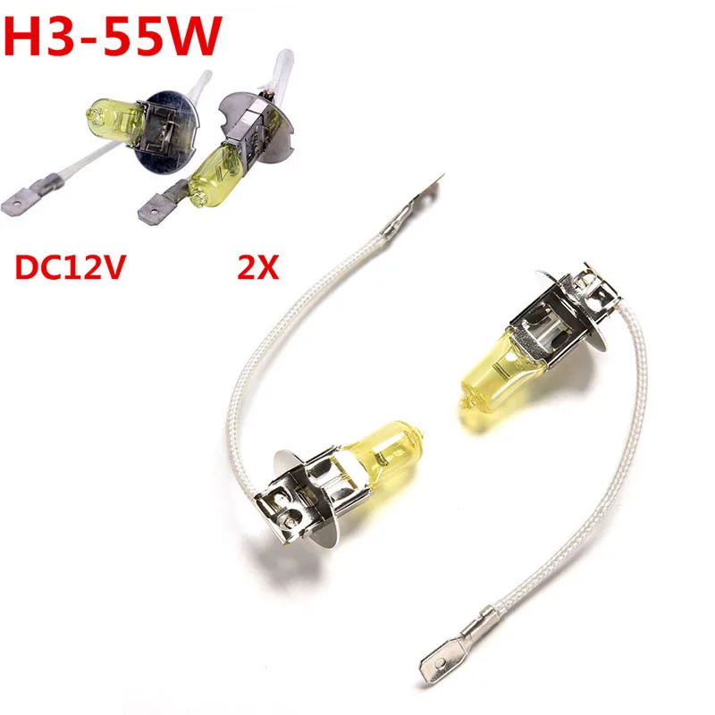 

1pair 12V 55W H3 HeadLight Lamp Xenon Dark Golden Yellow Glass Replacement Car Halogen Light Bulb Super Brighter