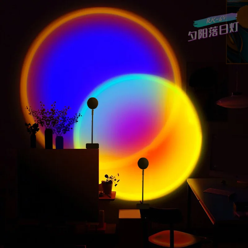 

New Sundown RGB Atmosphere Projection Led Night Light Smart Home Round Ring Lamp For Home Bedroom Shop Background Decoration