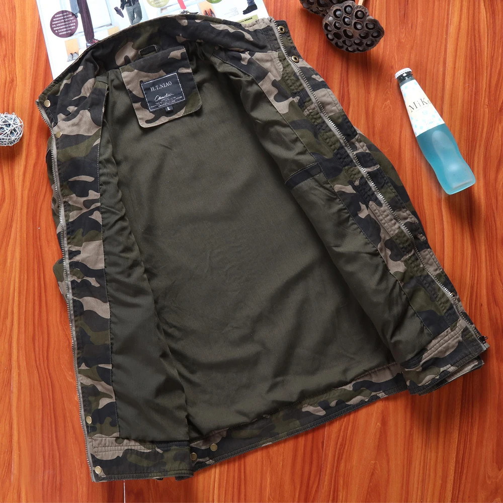 

Men's New Spring/Fall Cotton Military Camouflage Jacket And M-4XL BVChaj Casual Multi-Pocket Jacket With Standing Collar