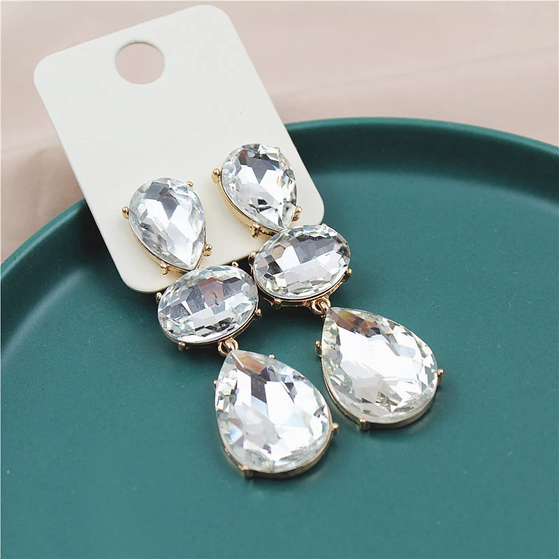 

Big Statement Gorgeous Bling White Black Crystal Teardrop Long Earring Bridal Drop Earrings for Women Fashion Wedding Jewelry